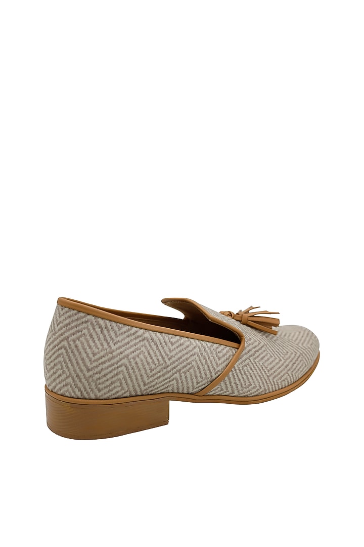 Cream Micro-Suede Printed Handcrafted Loafers by PAKO at Pernia's Pop Up Shop