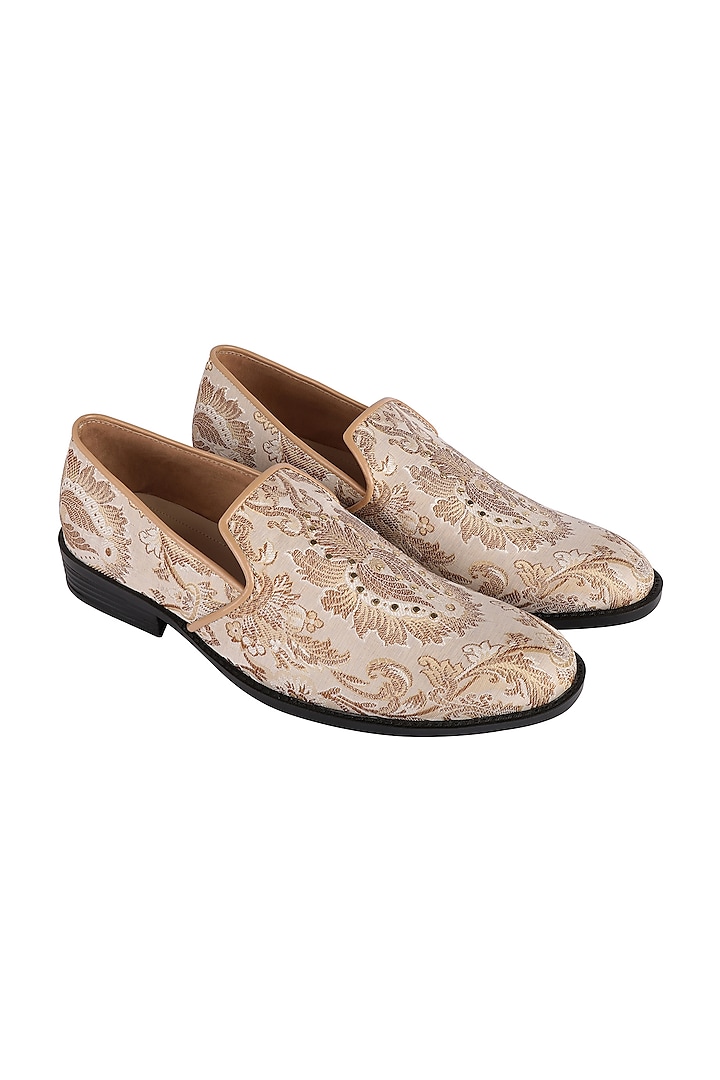 Cream & Gold Brocade Loafers by PAKO
