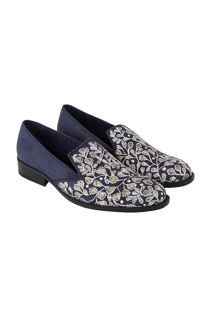 Blue & Gold Embroidered Loafers by PAKO