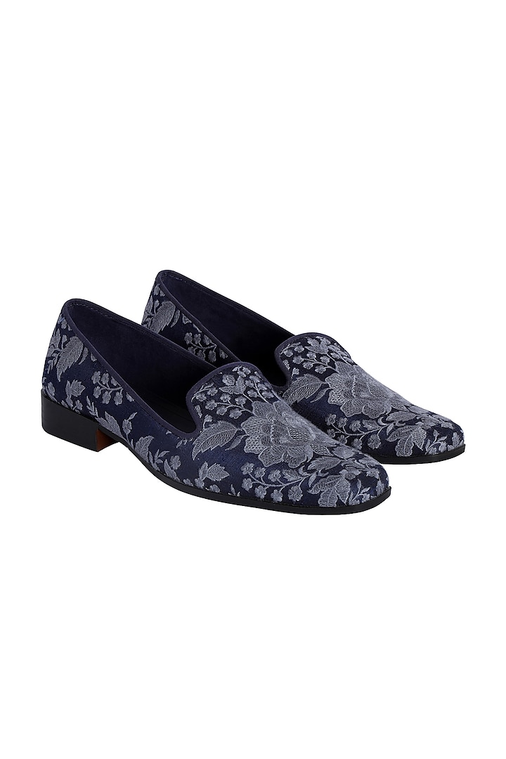 Blue Thread Embroidered Loafers by PAKO