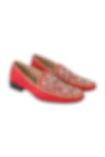 Red & Gold Embroidered Loafers by PAKO