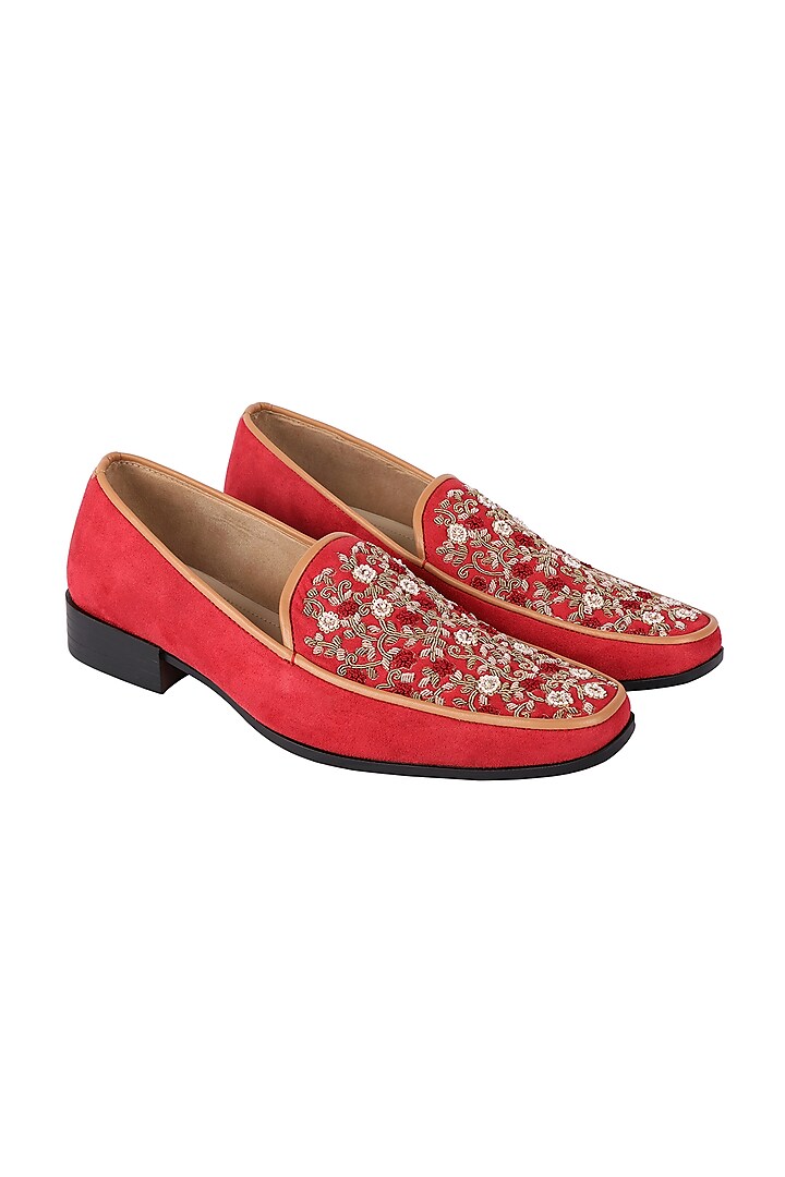 Red & Gold Embroidered Loafers by PAKO