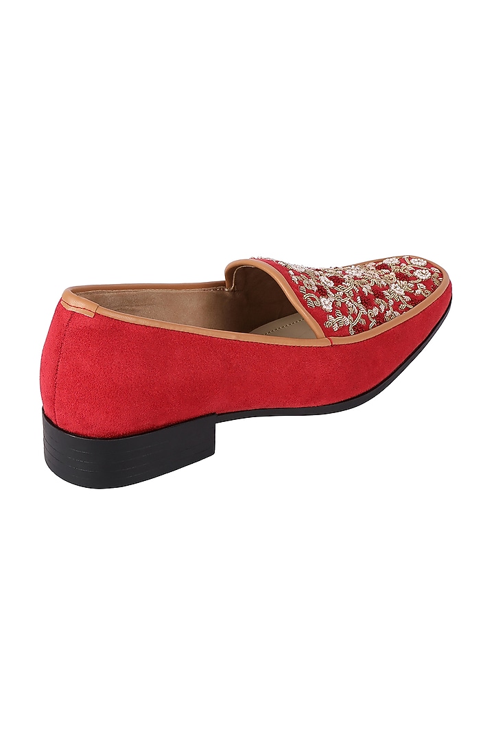 Red & Gold Embroidered Loafers by PAKO at Pernia's Pop Up Shop