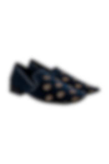 Navy Blue Embroidered Loafers by PAKO