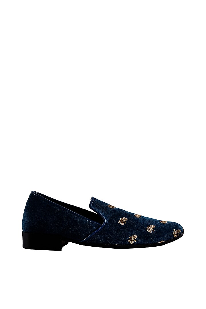 Navy Blue Embroidered Loafers by PAKO at Pernia's Pop Up Shop
