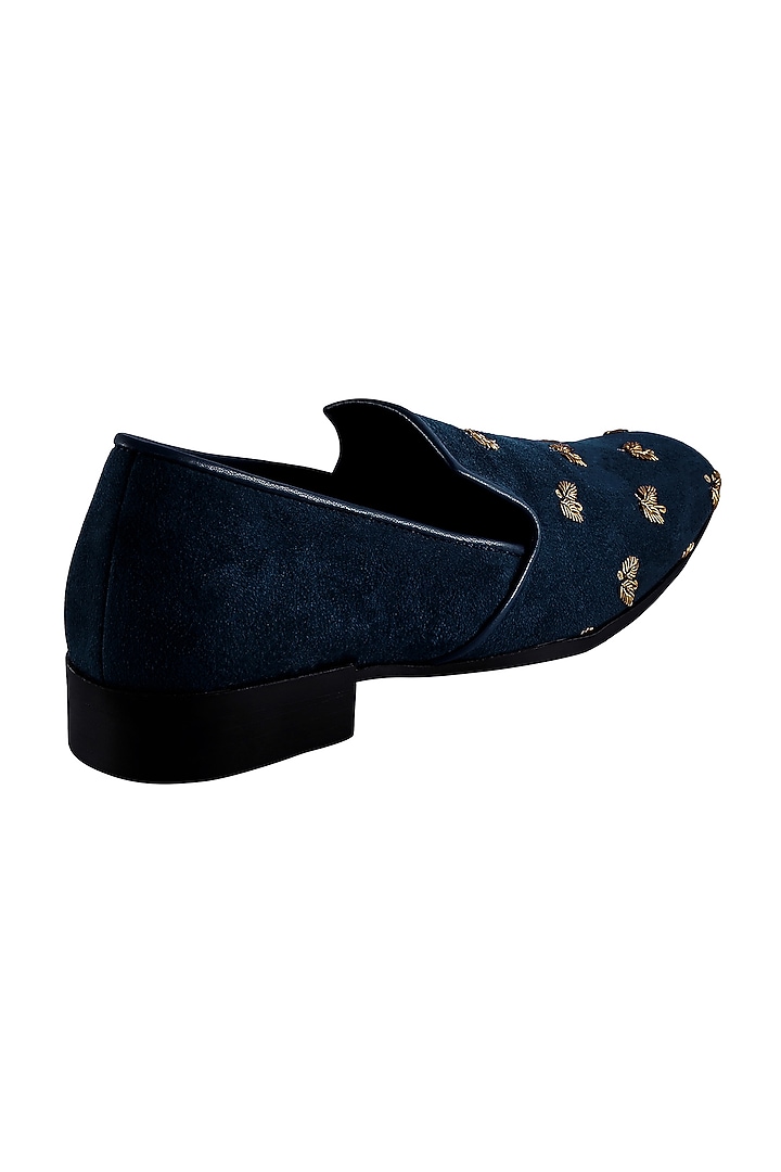 Navy Blue Embroidered Loafers by PAKO at Pernia's Pop Up Shop