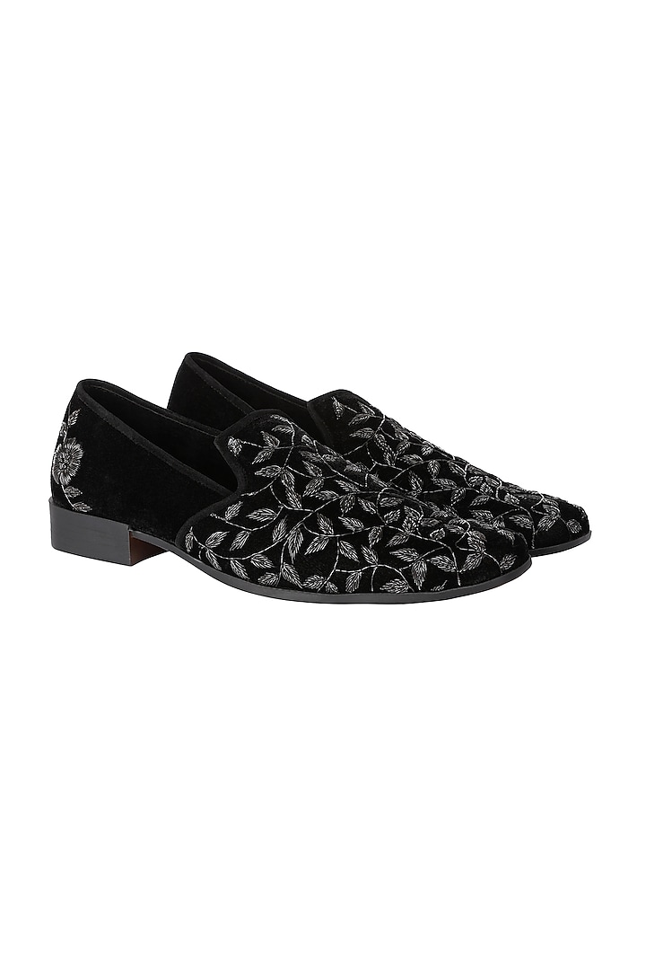 Black Hand Embroidered Loafers by PAKO