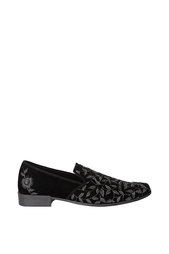 Black Hand Embroidered Loafers by PAKO at Pernia's Pop Up Shop