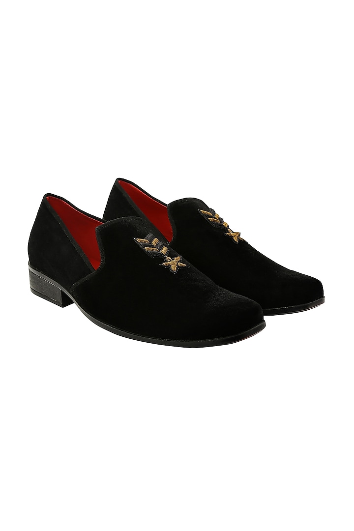 Black & Red Embroidered Loafers by PAKO