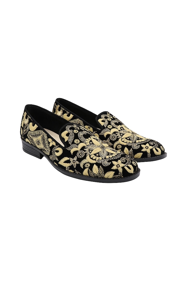 Black Embroidered Loafers by PAKO