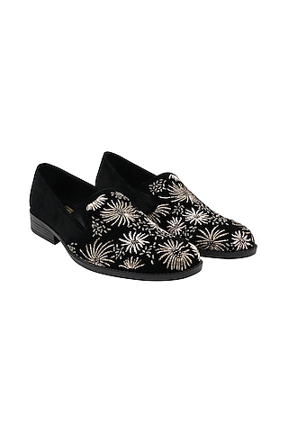 Black Zardosi Embroidered Loafers by PAKO