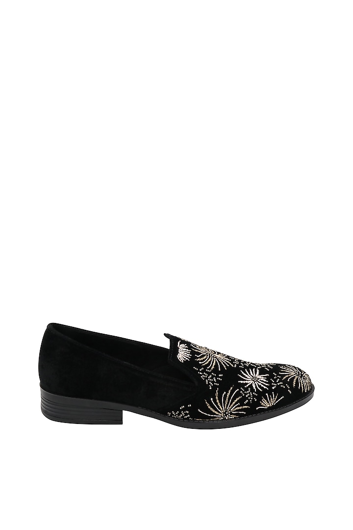 Black Zardosi Embroidered Loafers by PAKO at Pernia's Pop Up Shop