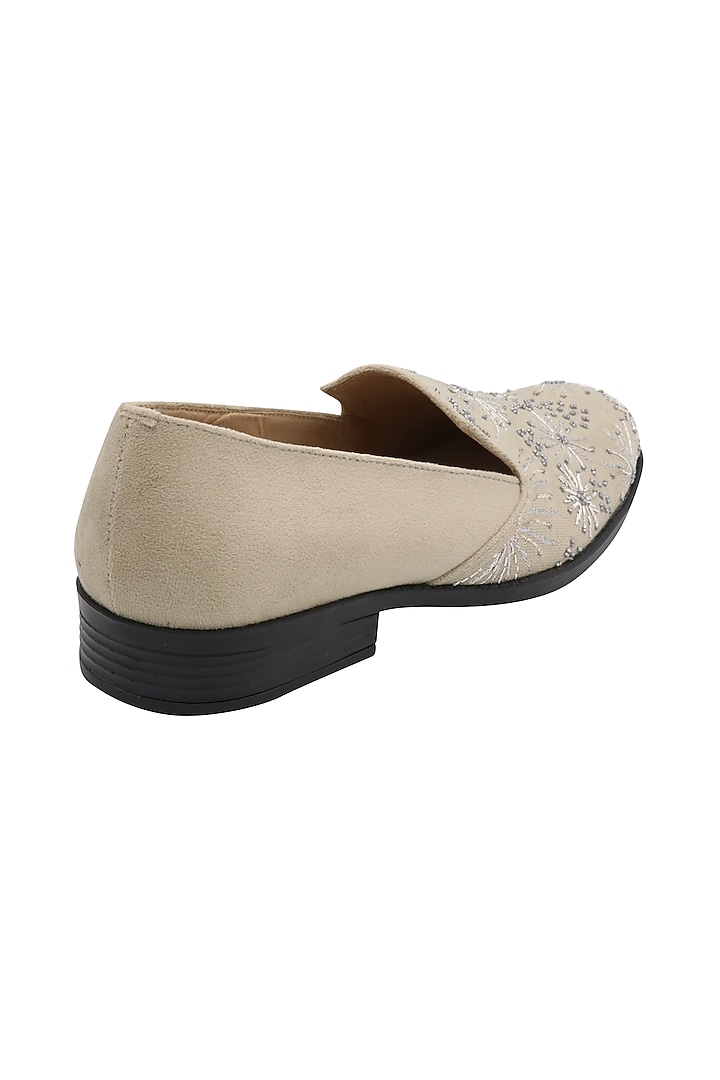 Beige Embroidered Loafers by PAKO at Pernia's Pop Up Shop