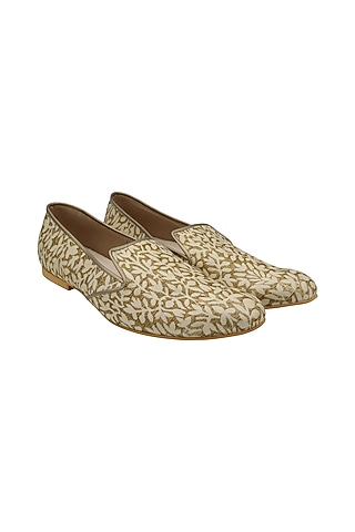 Cream & Gold Brocade Loafers by PAKO