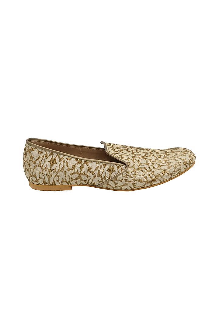 Cream & Gold Brocade Loafers by PAKO at Pernia's Pop Up Shop