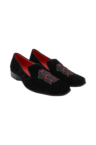 Black Hand Embroidered Loafers by PAKO