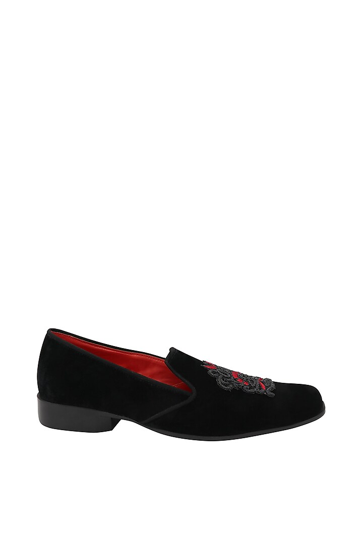 Black Hand Embroidered Loafers by PAKO at Pernia's Pop Up Shop