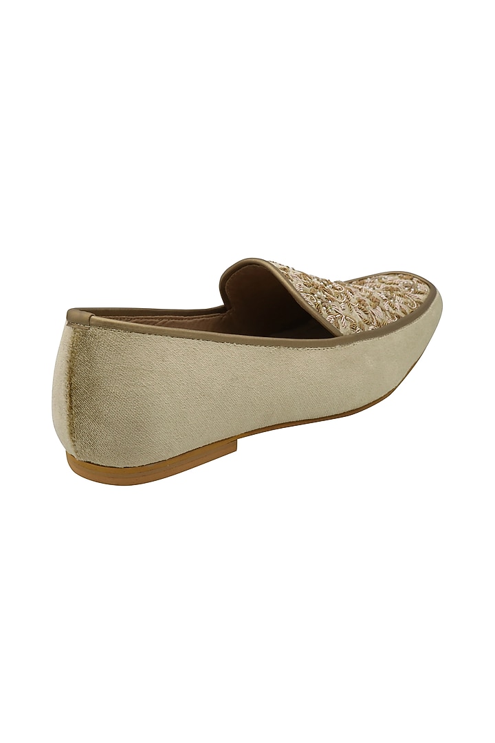 Cream & Gold Embroidered Loafers by PAKO at Pernia's Pop Up Shop