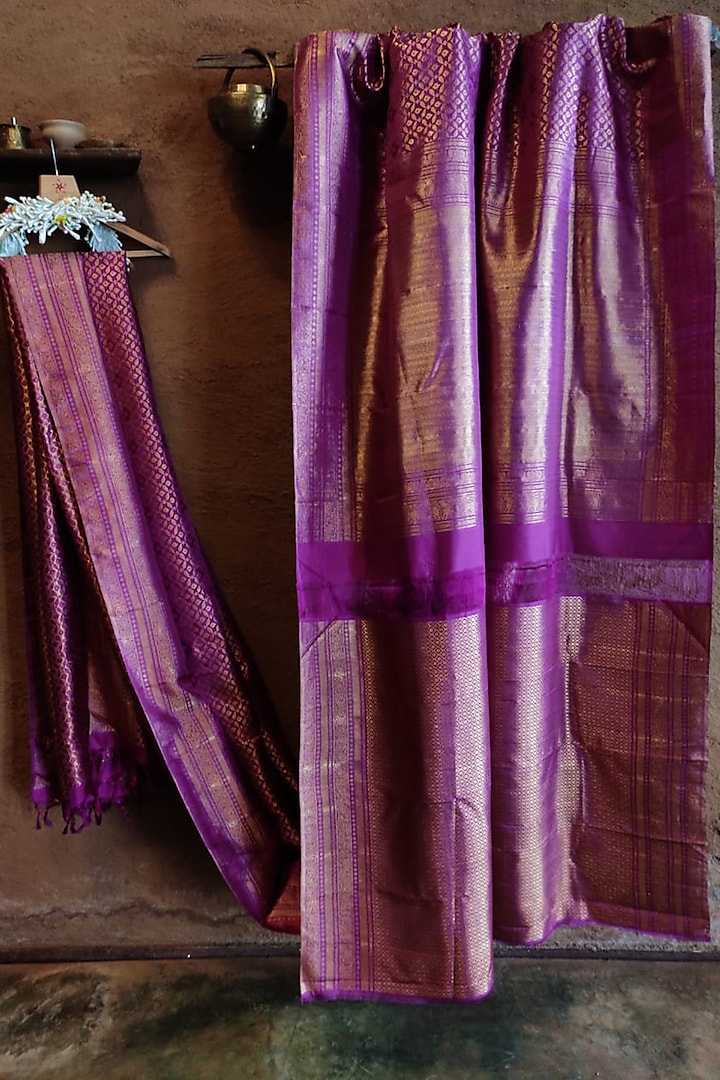Magenta Handwoven Silk Saree by Vaishali S