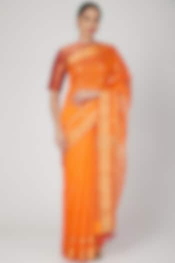 Orange Handwoven Silk Saree by Vaishali S