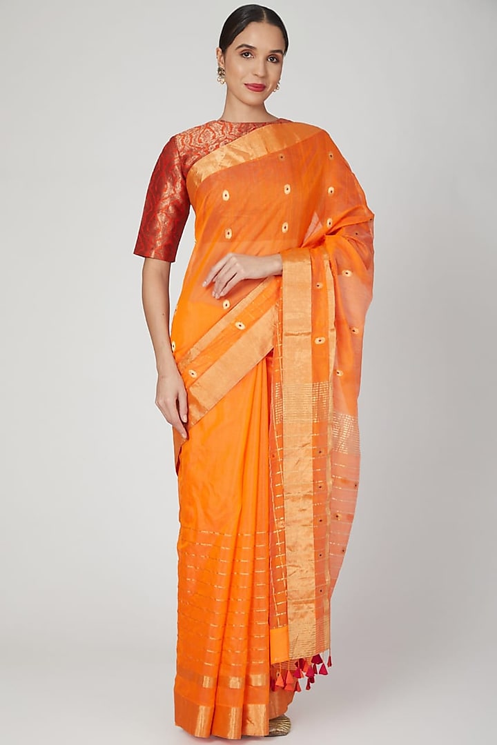 Orange Handwoven Silk Saree by Vaishali S