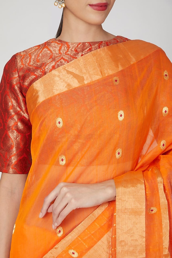 Orange Handwoven Silk Wedding Saree by Vaishali S at Pernia's Pop Up Shop