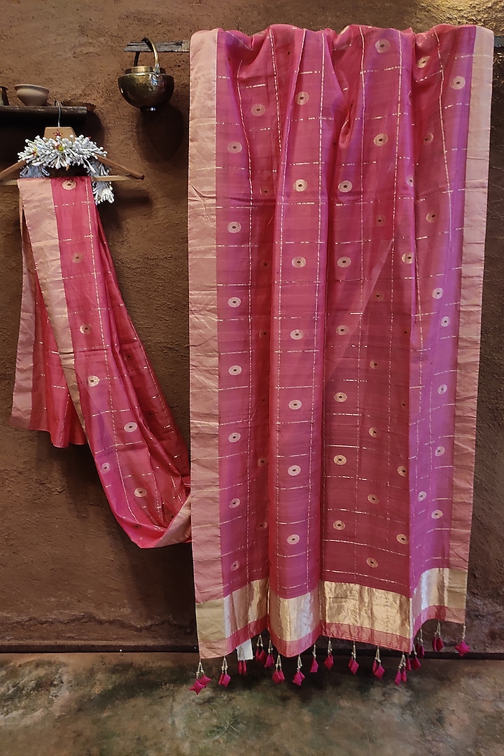 Powder Pink Handwoven Silk Saree by Vaishali S