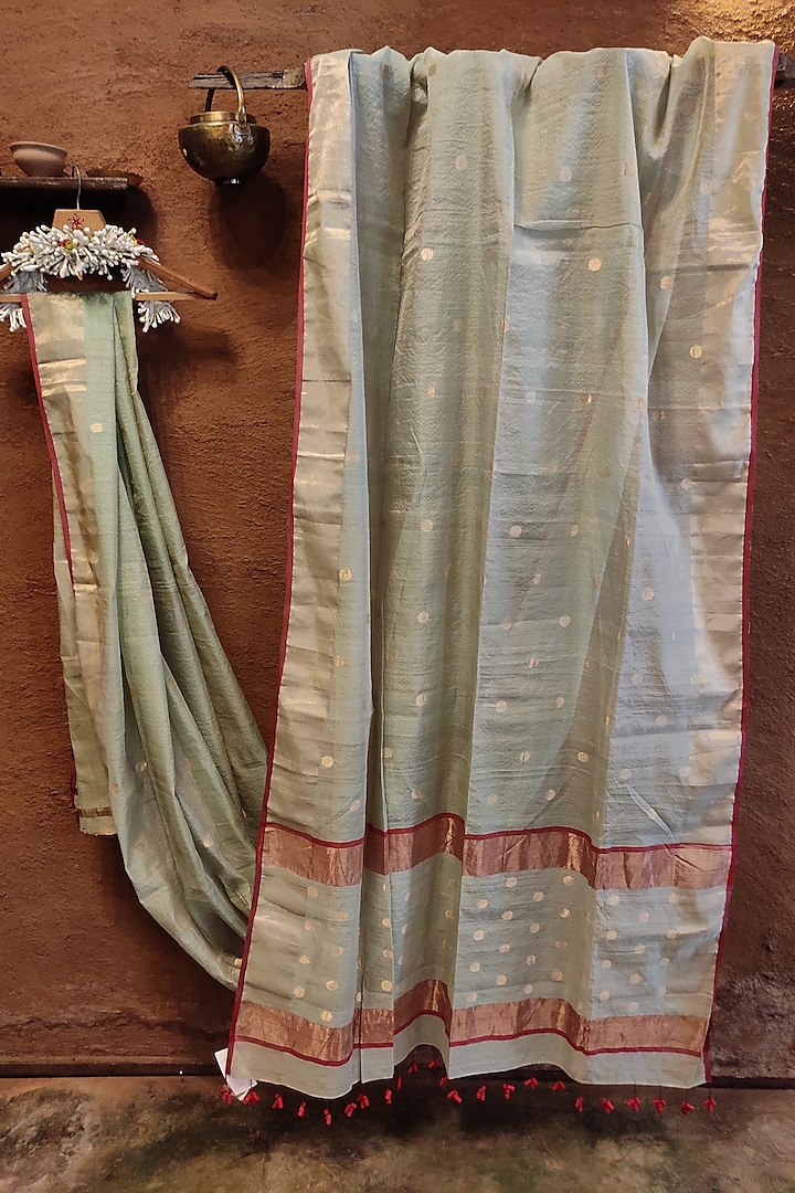 Powder Blue Handwoven Silk Saree by Vaishali S