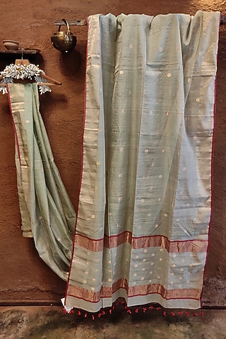 Powder Blue Handwoven Silk Saree by Vaishali S