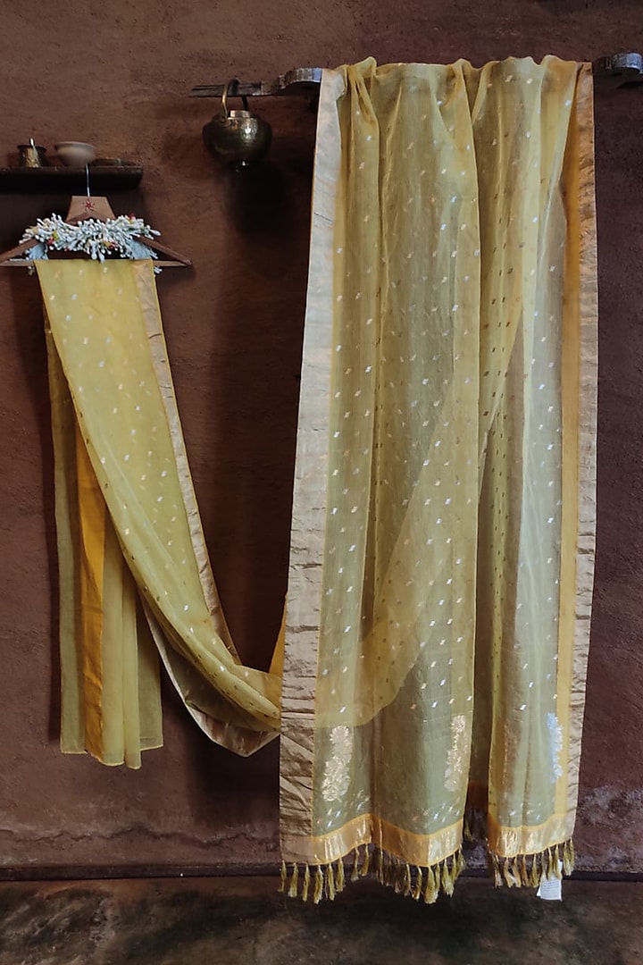 Yellow Handwoven Silk Saree by Vaishali S