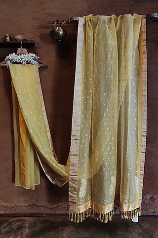 Yellow Handwoven Silk Saree by Vaishali S