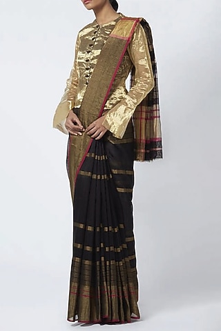 Black Handwoven Silk Saree by Vaishali S