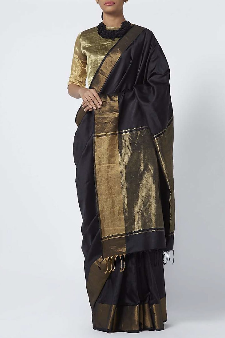 Black Handwoven Silk Saree by Vaishali S