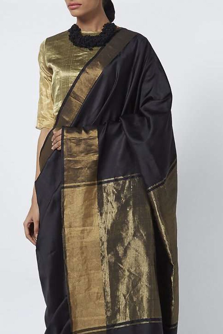 Black Handwoven Silk Party Wear Saree by Vaishali S at Pernia's Pop Up Shop