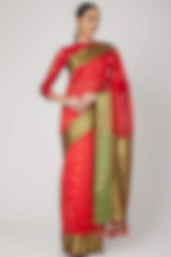 Red & Green Embroidered Saree by Vaishali S