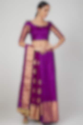 Purple Silk Saree Lehenga Set by Vaishali S