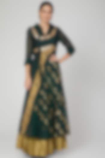 Emerald Green Draped Wedding Lehenga Set by Vaishali S at Pernia's Pop Up Shop