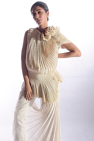 White Chanderi Silk Top by Vaishali S