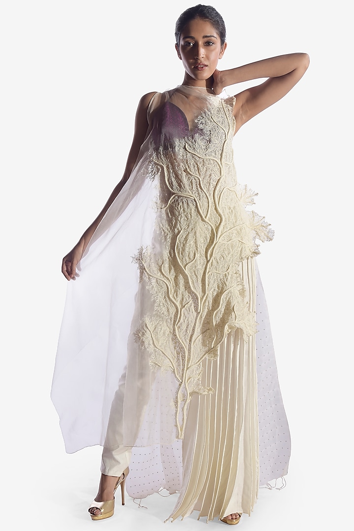 White Coral Embroidered Dress by Vaishali S