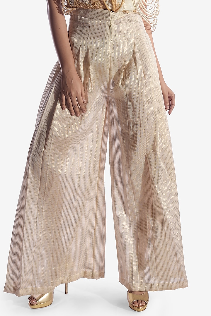 Off White Pants With Cords Detailing by Vaishali S
