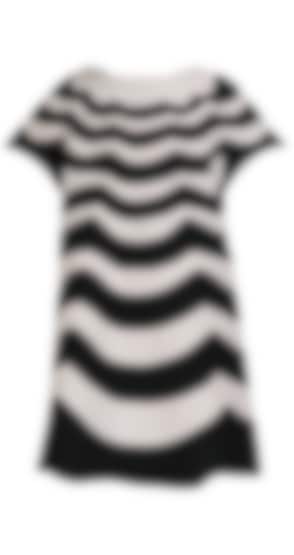 Black dress with white wavy stripes, available only at Pernia's Pop Up Shop. 