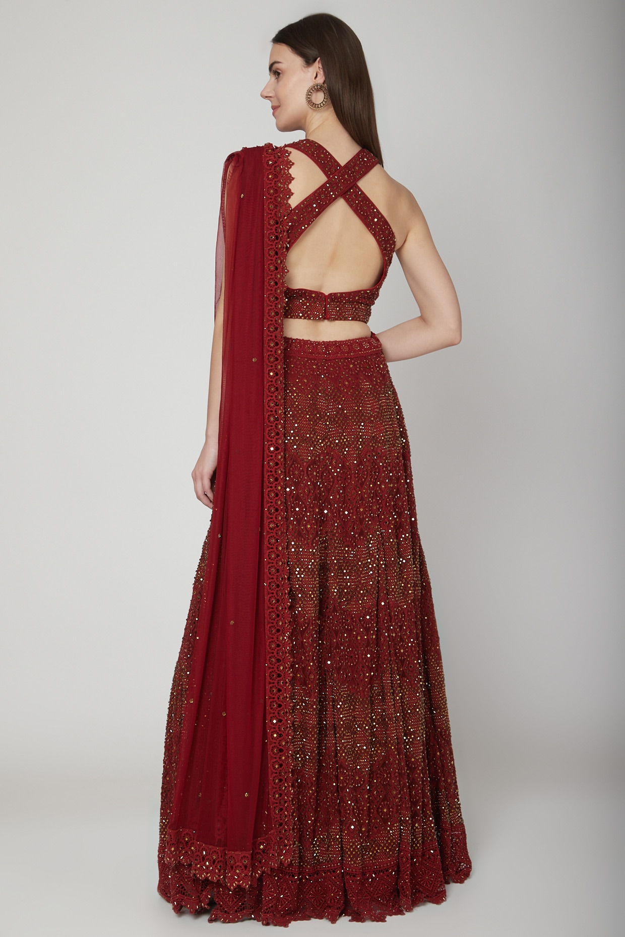 Black embellished blouse. Maroon skirt. Gold net dupatta. | Indian fashion,  Indian attire, Indian outfits