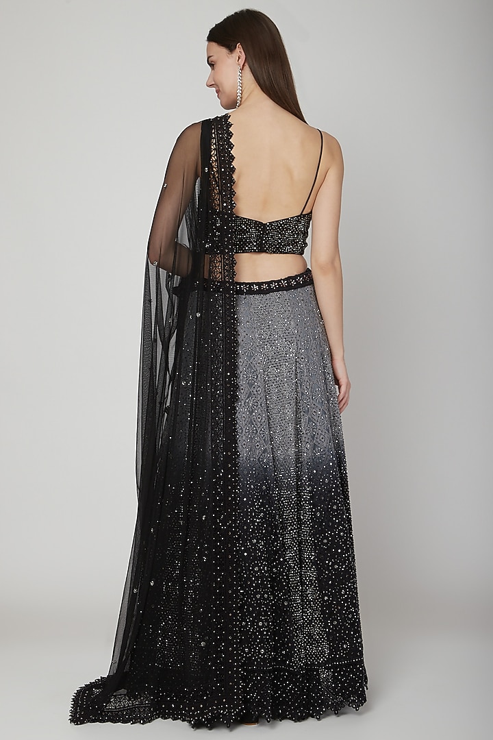 Black Net Mirror Embroidered Chikankari Wedding Lehenga Set by Vandana Sethi at Pernia's Pop Up Shop
