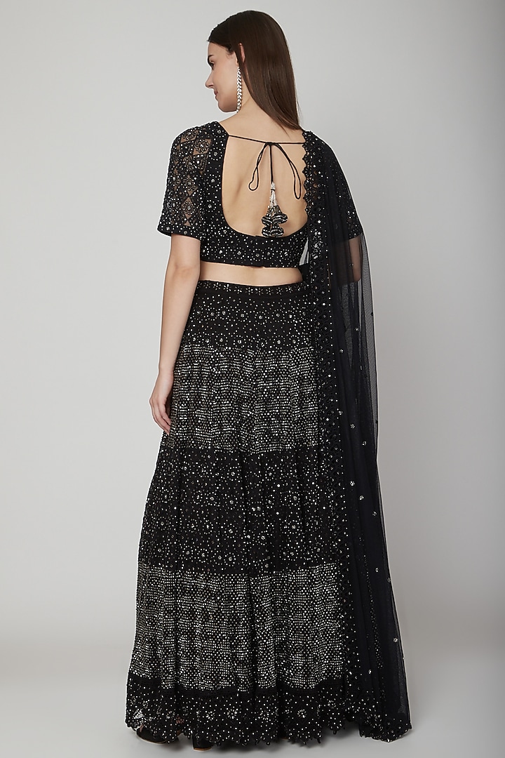 Black Net Mirror Embroidered Chikankari Wedding Lehenga Set by Vandana Sethi at Pernia's Pop Up Shop
