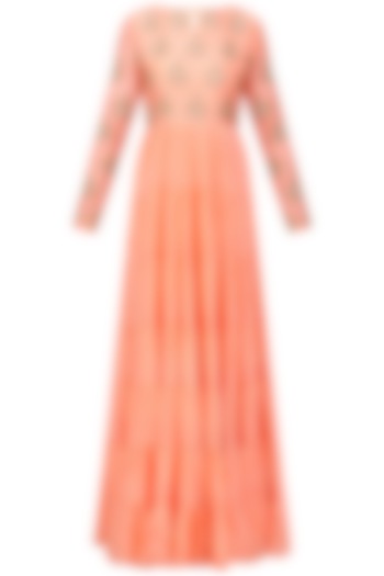 Peach embroidered tier kurta available only at Pernia's Pop Up Shop.