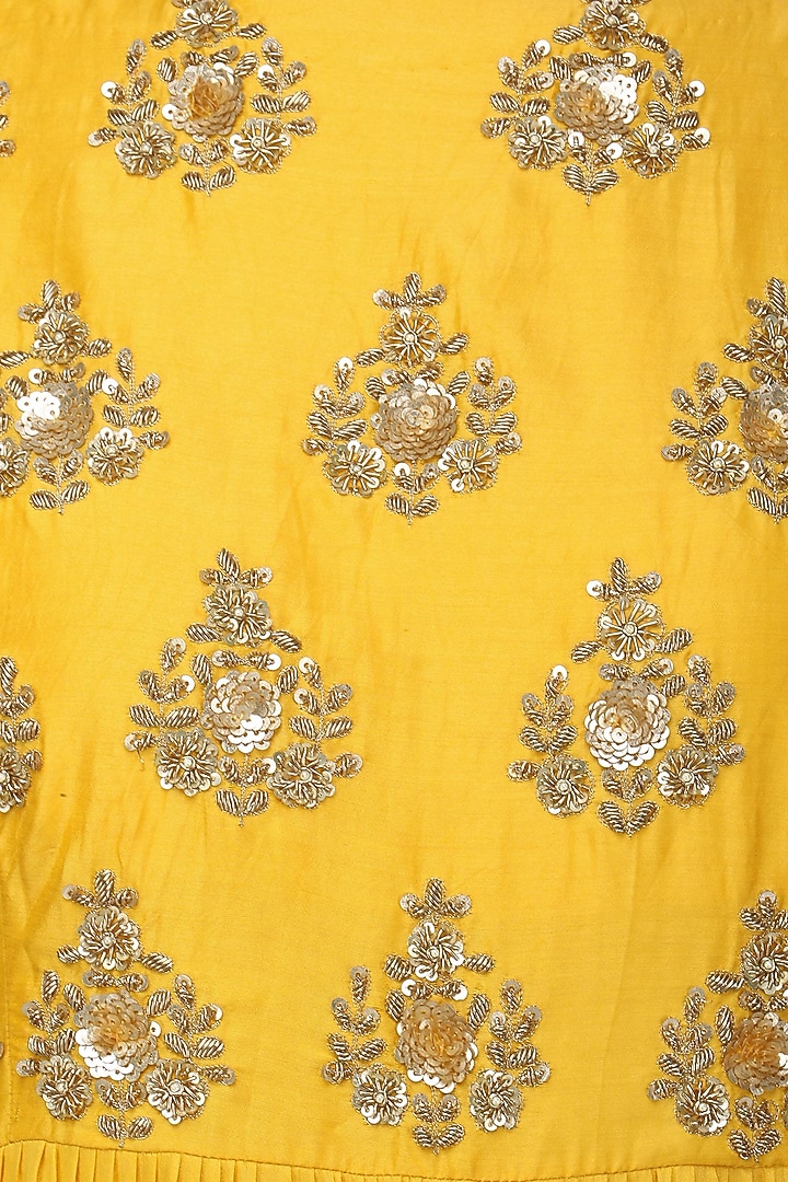 Mustard yellow embroidered tier kurta available only at Pernia's Pop Up Shop.
