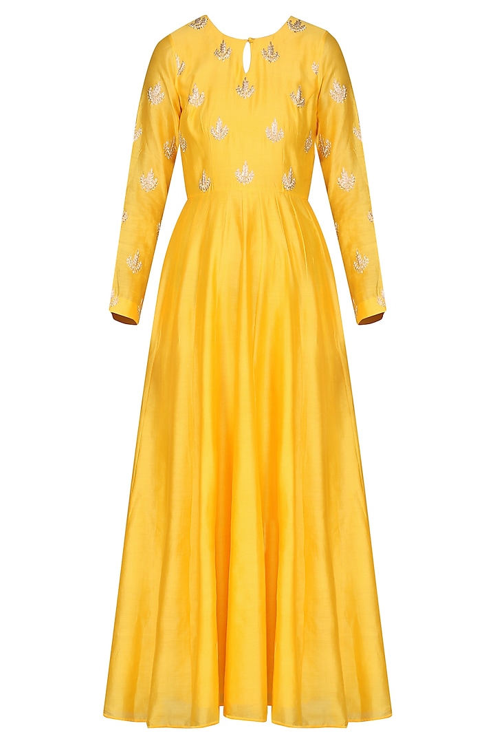 Yellow Embroidered Anarkali with Dupatta by Vasavi Shah