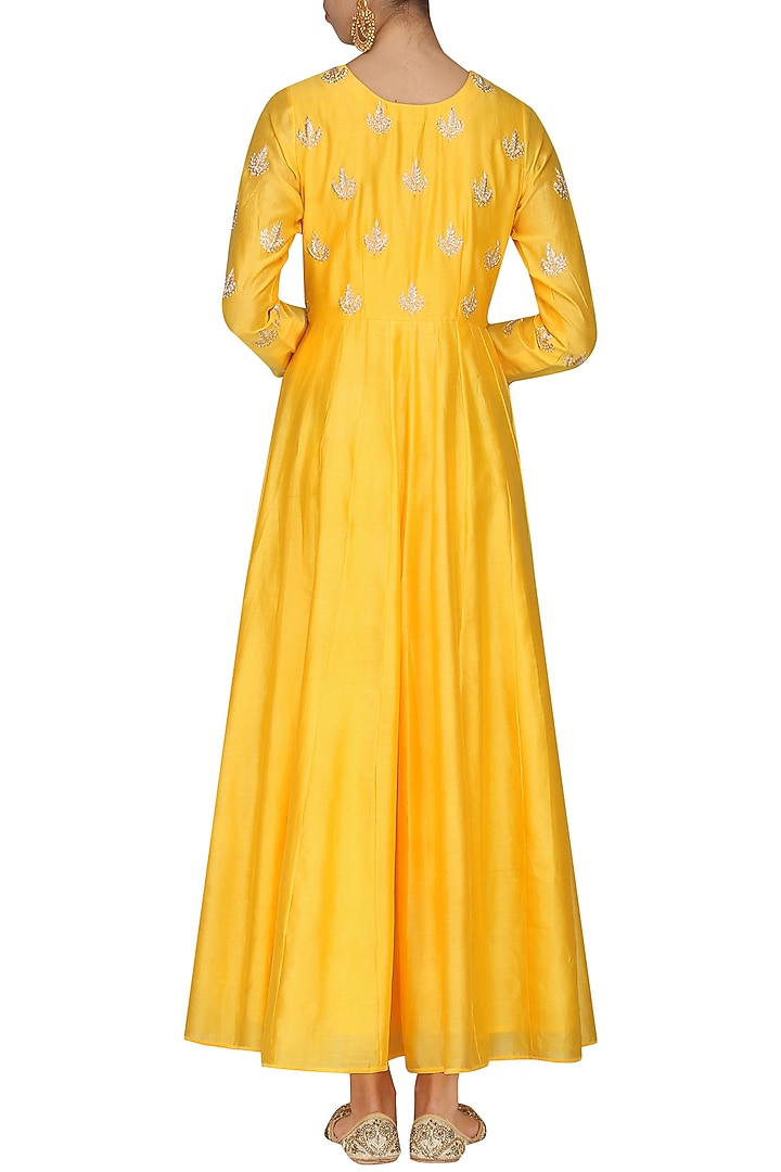 Yellow embroidered anarkali with dupatta available only at Pernia's Pop Up Shop.