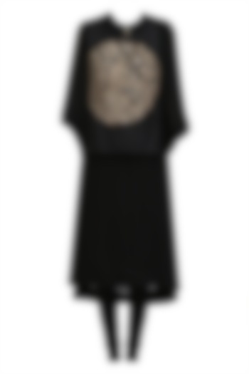 Black and gold peacock motif A line kurta available only at Pernia's Pop Up Shop.