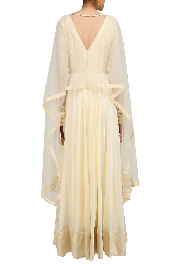 Off white embroidered kalidaar kurta with drape sleeves available only at Pernia's Pop Up Shop.